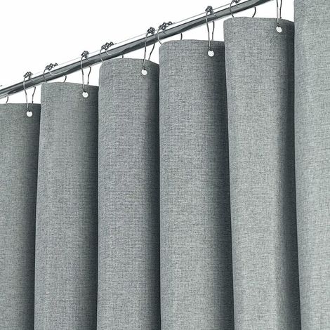 [JAMAIS UTILISÉ]Rideau de douche extra long 180 x 240 cm, grand rideau de douche en tissu texturé en lin avec 12 crochets en plastique, grands rideaux de douche en tissu polyester classique pour salle (1/5)