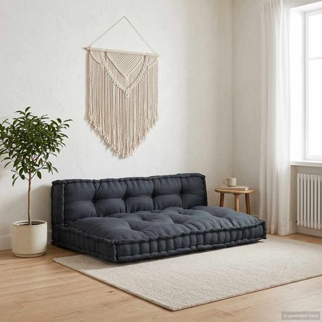 Coussin de canapé sur palette modulable 2 pièces en tissu anthracite 120 x 80 x 38 cm - PANGIVO (1/5)