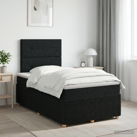 vidaXL Cama box spring con colchón Negro 120 x 190 cm Tela (1/5)