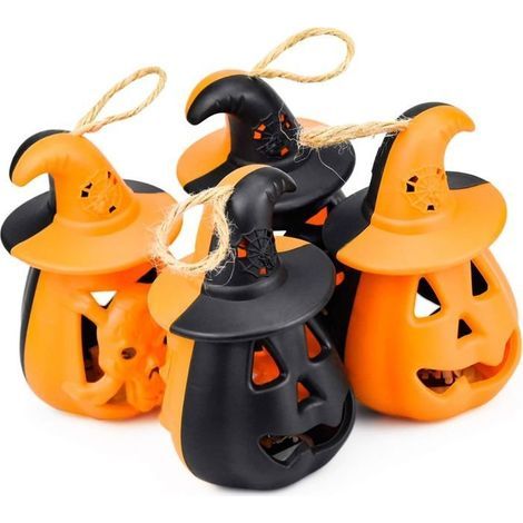 Pièces Lumières de Citrouille LED, Lanterne de Citrouille d'Halloween Bougies LED Décoration Intérieure Extérieure pour Halloween N (1/4)