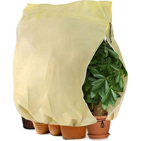Housse D'hivernage pour Plante, Housse de Protection pour Plantes Ajustable avec Cordon de Serrage à Glissière, Anti-Givre Réutilisable Sac de Protection des Plantes, 180 x 120 cm, Beige (1/3)