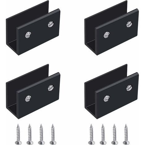 Pince à Verre, 4 Pièces de Support d’Étagère en Verre Murale Support Tablette Verre Noir, Fixation Tablette Verre Réglable en Alliage d'Aluminium, Pour Verre de 8 à 10 mm d'Épaisseur (1/5)