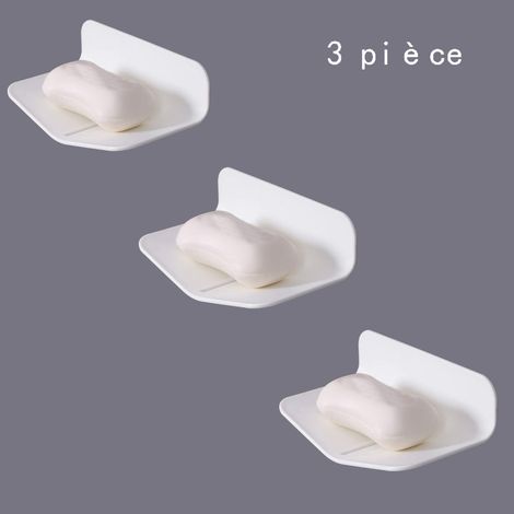 Lot de 3 Porte-savon, autocollant, sans perçage, plastique, salle de bain, douche (1/5)