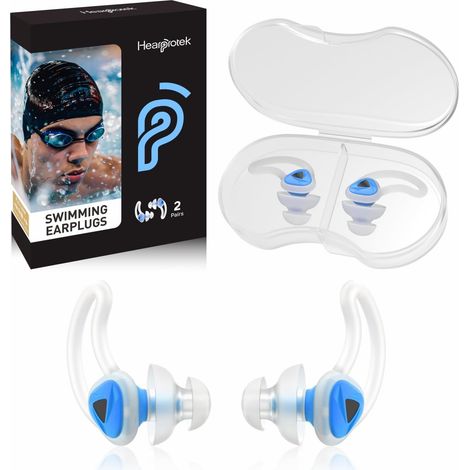 Bouchons d'oreilles de Natation, 2 Paires Protection Auditive Bouchon Piscine-Protection Contre l'eau pour Nageurs Douche Bain le Surf (Bleu) (1/5)