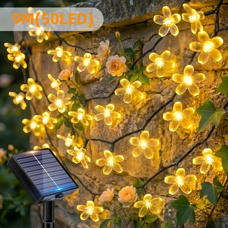 Guirlande lumineuse solaire d'extérieur, 50 LED imitation fleurs de cerisier en cristal, éclairage décoratif pour cour (1/5)