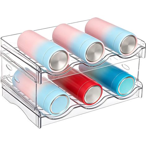 Range Bouteille Empilable, Casier à Bouteilles en Plastique Porte-Bouteille de Vin Porte Bouteille Frigo pour Réfrigérateur, Placard, Comptoir, Transparent 2 Couches 6 Bouteilles (1/5)