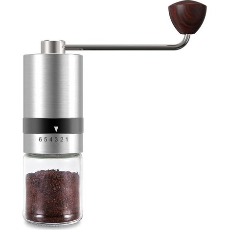 Moulin à café manuel, 6 réglages de mouture, meules en acier inoxydable usinées CNC, capacité de 30 g, manivelle en acier inoxydable, facile à nettoyer, cadeau de Noël (1/3)