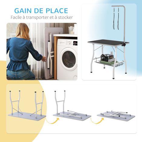 Table de toilettage pour chien pliante plateau antidérapant en caoutchouc avec 2 sangles 90 x 60 x 76 cm noir (1/5)