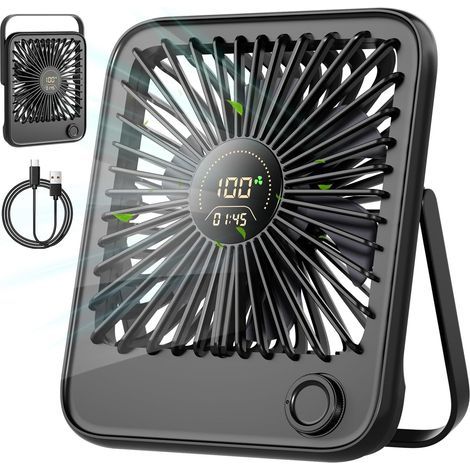Mini-Tischventilator mit leisem USB-Anschluss, kleiner Tischventilator mit 100 Geschwindigkeitsstufen und 3600 mAh Akku, faltbarer tragbarer Ventilator für Schlafen, Büro, Zuhause (Schwarz) (1/5)