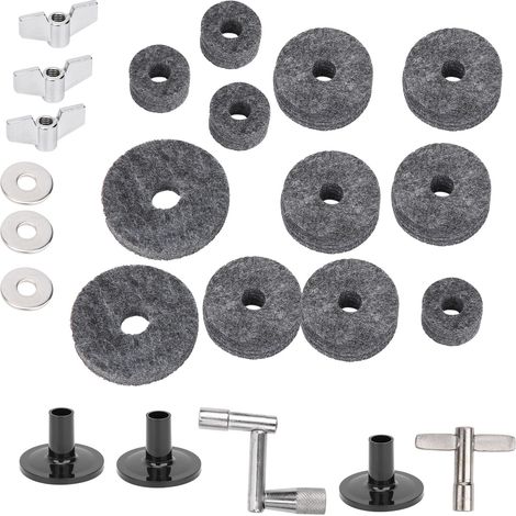 Kit de 23 pièces pour batterie, pads en feutre antidérapants pour cymbales avec écrous à aile et rondelles, accessoires de percussion (Gris) (1/5)