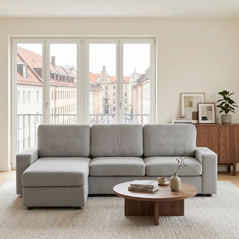 Canapé d'angle avec rangement, espace de détente, canapé avec pouf, grand canapé pour salon, moderne, confortable, ressorts ensachés, 245,5 cm