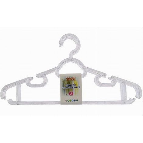 TRADE SHOP - Set 4pz Grucce Stampelle Plastica Trasparente Appendiabiti Pantaloni Vestiti 87002 - (1/2)