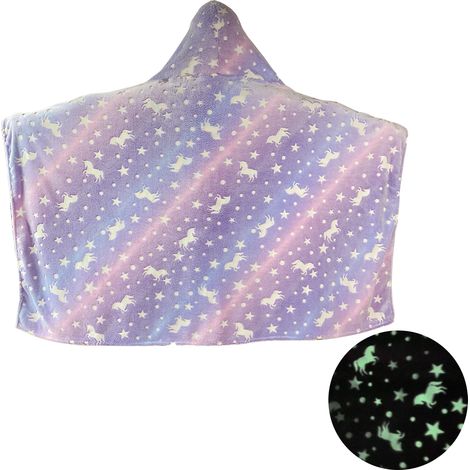 Couverture à capuche licorne violette phosphorescente en polyester 152x127 cm douce et chaude pour la maison (1/5)