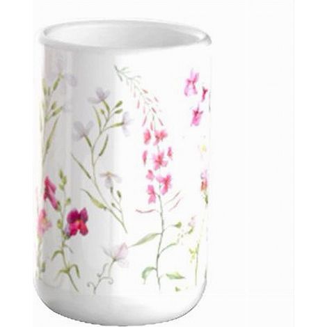 Cleafe - Bicchiere Porta Spazzolino Bianco Con Fiori In Ceramica Accessorio Bagno 69918 - (1/3)