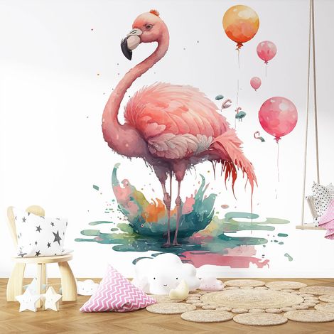 Papier peint panoramique Enfants - Flamant rose ballons - 130 cm x 84 cm (1/4)