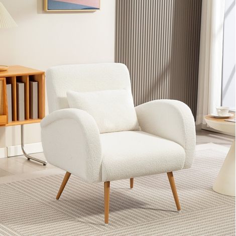 Fauteuil 77x77x83 cm ivoire avec coussin lombaire, structure métal, tissu MEUBLIV (1/5)