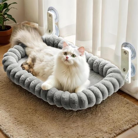 1 Hamac Chat Fenêtre Pliable, Support 18kg Ventouses Puissantes, Lit Doux Mural Intérieur (1/5)