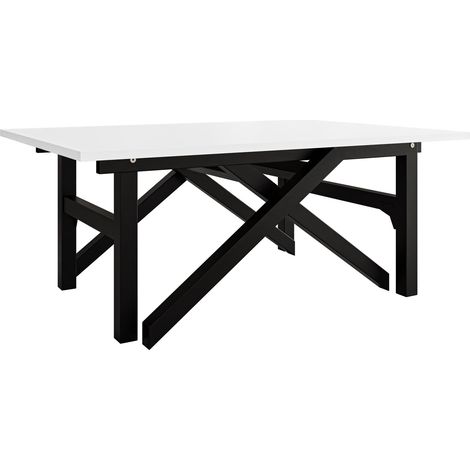 Mesa de centro convertible Oswego 151, Blanco + Negro, 40x70x100cm, Diámetro: 0, Aglomerado laminado, Angular
