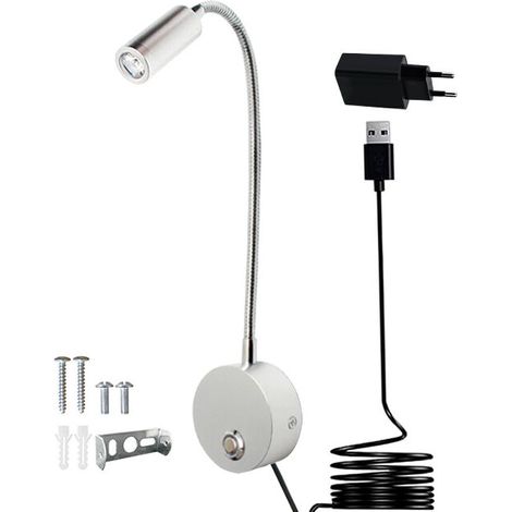 Touch Dimmbare Wandleselampe, LED-Nachttischleselampe mit USB-Anschluss und Schalter, mit Stecker, 3W Nachttischwandlampe [Energieeffizienzklasse G] MUMU (1/4)