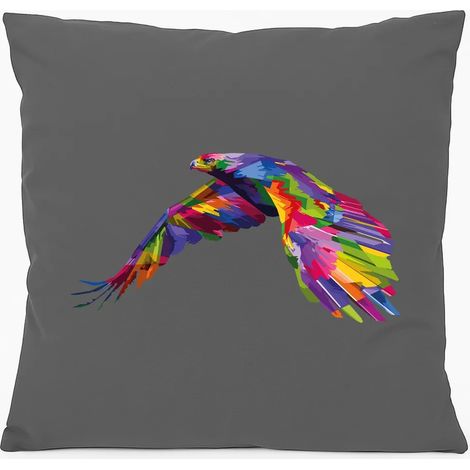 Coussin Huuraa Aigle Coloré 40x40cm avec Garnissage en Coton Gris Acier, Idée Cadeau (1/5)