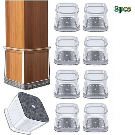 Set of 8 square grey silicone foot protectors (2.25 x 2.25 x 3 cm), transparent for parquet and tile floors, with felt pads. (1/4)
