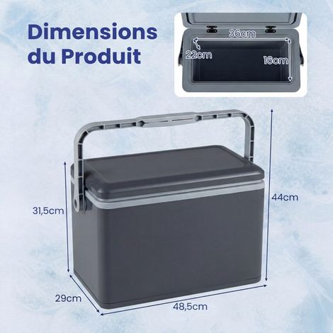 Glacière rigide grise de 12 L en PP injecté avec isolation PU et poignée ergonomique (1/5)