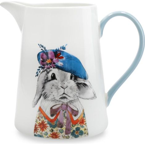Mikasa x Tipperleyhill Jarra de China Fina, Jarra Grande para Agua, Leche y Zumo, Vajilla con Estilo con Estampado de Conejo, 1.2 l, Apta para Lavavajillas y en Caja de Regalo