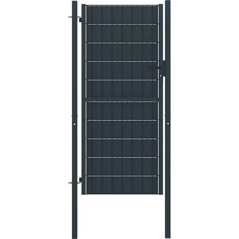 Puerta de valla de PVC y acero 100 x 164 cm antracita vidaXL
