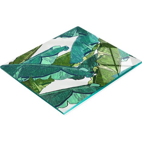 Planche à découper et à servir décorative en verre avec feuilles de bananier 60x52 cm (1/5)