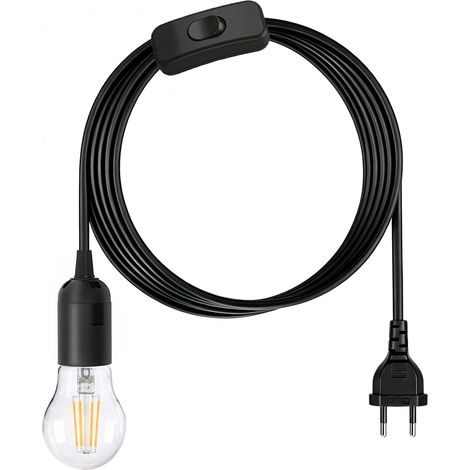 Kit de suspension lumineuse E27 avec interrupteur, cordon suspendu à prise de 4 m, douille pour ampoule DIY pour décoration intérieure, ampoule fournie, noir (1/4)