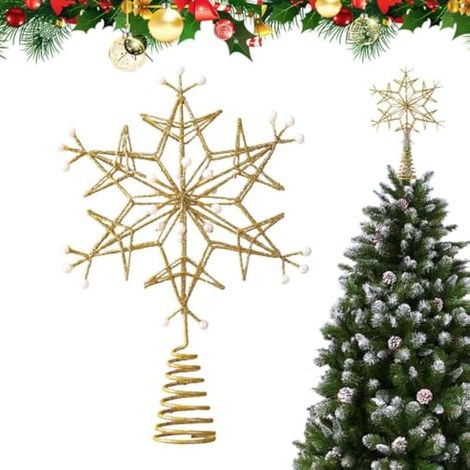 Décoration Cime de Sapin Noël Ornement Festif en Fer Forgé Flocon de Neige (1/5)