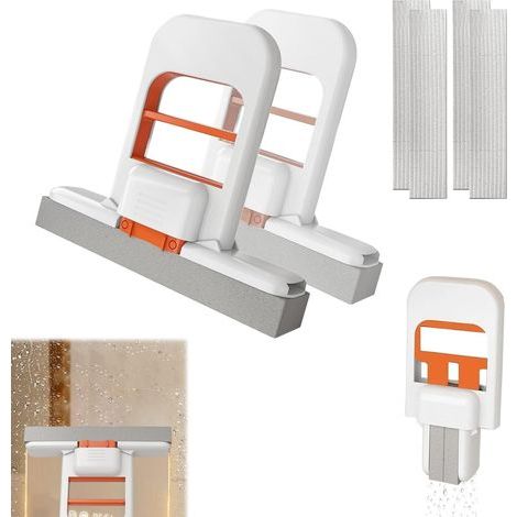 2 Pièces Mini Serpillière Portable, Mini Vadrouille Portable Pour Bureau Avec 2 Têtes De Rechange En Éponge, Répéter Le Nettoyage Des Vadrouilles, Mop Humide Pour Salle Bain, Cuisine, Verre (1/5)