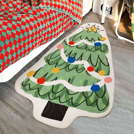 Tapis d'arbre de Noël 120 cm x 50 cm pour chambre à coucher, tapis de Noël antidérapant, tapis de sol doux joyeux Noël, tapis de décoration de Noël (1/5)
