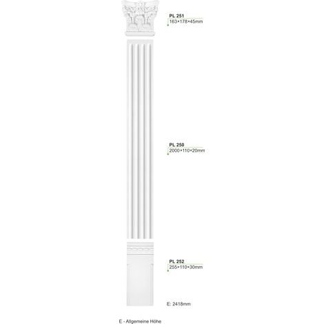 Pilaster 110x20mm Wandreliefe Stuckdekor aus PU - stoßfest Grand Decor PL250: Komplettset 1 (1/4)