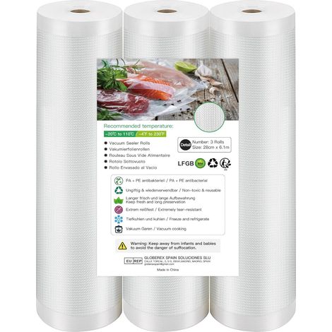 Sac Sous Vide Alimentaire de 3 Rouleaux 28 x 610cm Par Rouleau Sacs Sous Vide Pack, sans BPA, pour Conservation des Aliments, la Cuisson et Cuiseur Sous Vide (1/5)