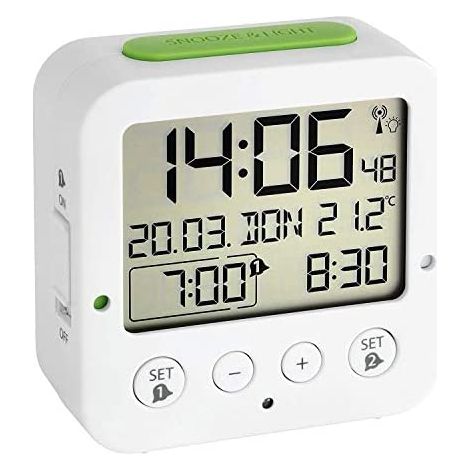 TFA Dostmann 60.2528.02 Funk Wecker Weiß, Grün Alarmzeiten 2 (1/5)