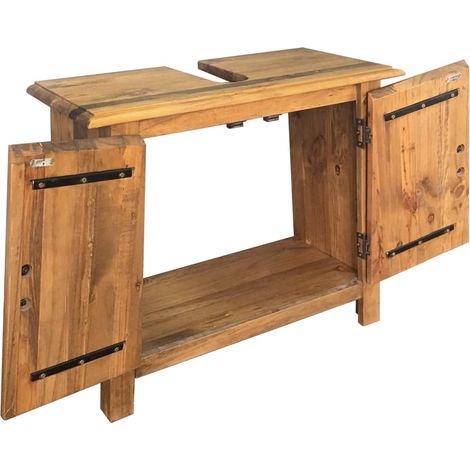 Vidaxl – Meuble sous vasque simple en pin massif 70x32x63 cm – Look vintage – Grand compartiment – Fixation murale incluse — vue 2