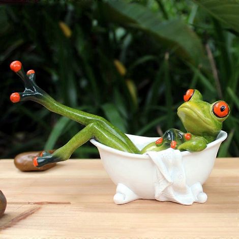 Baignoire pour grenouille, décoration de bureau pour figurine en résine créative (1/4)