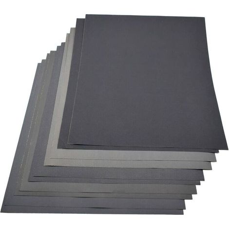 royaluxe -Papier de verre abrasif, 230 x 280 mm, 2 papiers de verre de chaque type de grain, grains mixtes 800/1000/1200/1500/2000, papier abrasif à sec/humide, papier imperméable, lot de 10 (1/2)