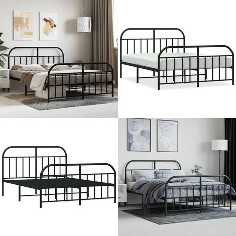 Bettgestell mit Kopf- und Fußteil Metall Schwarz 140x200 cm - Metallbettfassungen - Doppelbett Gestell - Boxspringrahmen - Schlafzimmer Möbel - Schwarzes Bettgestell - Home & Living