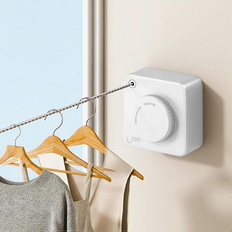 Étendoir à linge rétractable d'intérieur, 4,8 m, invisible et extensible, fixé au mur, en acier inoxydable robuste et indéformable. (1/5)