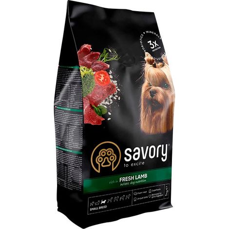 Alimento seco sabroso para perros adultos de raza pequeña con sabor a cordero, 1 kg. (1/4)