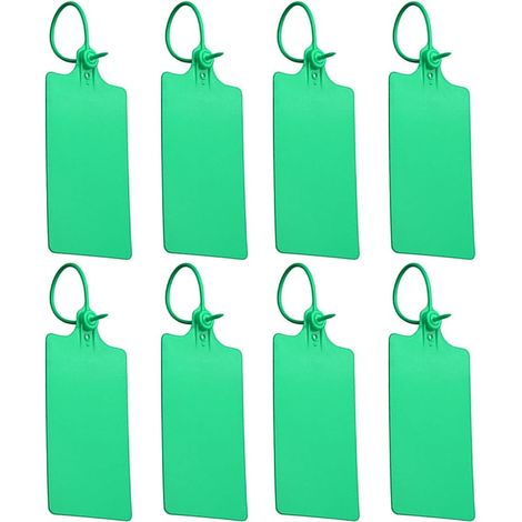 Etiquetas de envío de plástico impermeables, 100 unidades, etiquetas de seguridad verdes, aptas para escribir, en blanco, para escribir e identificar, 250 mm de longitud. (1/5)