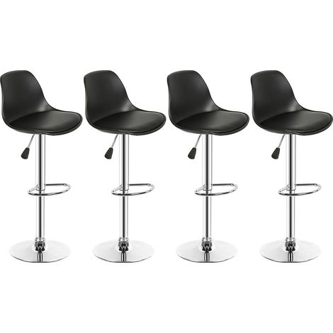 Taburetes de bar, 4 taburetes de barra y de cocina con silla giratoria de altura ajustable, negro (1/5)