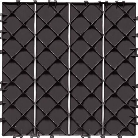 Dalles de Terrasse Emboîtables, Lot de 36, 29,5x29,5 cm, 3,3 m², Plastique Imperméable Extérieur, Revêtement de Sol pour Patio, Piscine, Balcon, Brun Foncé (1/5)