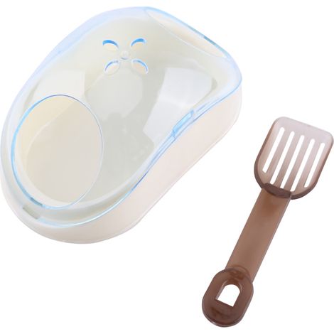 Litière de salle de bain pour Hamster pour animaux de compagnie, boîte de toilette en plastique Transparent pour bain d'écureuil avec pelle (bleu) (1/5)