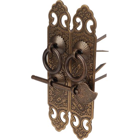 2 poignées de porte laiton bronze chinois motif chance vertical, pour façade d'armoire, quincaillerie droite (1/5)