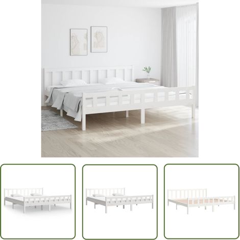 The Living Store Cadre de lit sans matelas blanc bois massif 160x200 cm - Cadre De Lit - Lit Double - Lit En Bois - Bois Massif - Lit Blanc (1/5)