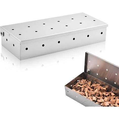 Boîte de Fumage Universelle - Fumoir pour Barbecue - Fumage au Bois pour Saveur Fumée - Convient pour Barbecues à Gaz, Charbon et Électriques - Acier Inoxydable (22 x 9,5 x 4 cm) (1/5)