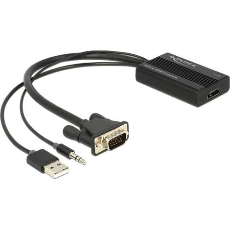 DelockDeLOCK 62597 cavo e adattatore video 0,25 m HDMI tipo A (Standard) VGA (D-Sub) + 3.5mm + USB Type-A Nero (1/3)